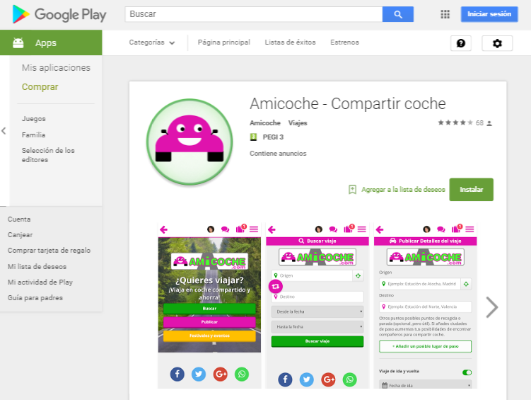 App gratuita de Amicoche para compartir coche